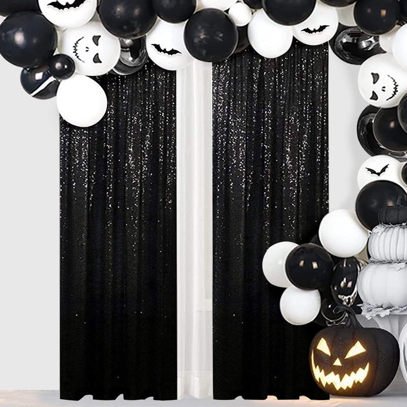 SquarePie Sequin Backdrop 2FT x 8FT 2pcs Black Background Sparkly Curtain for Halloween Party - Image 2